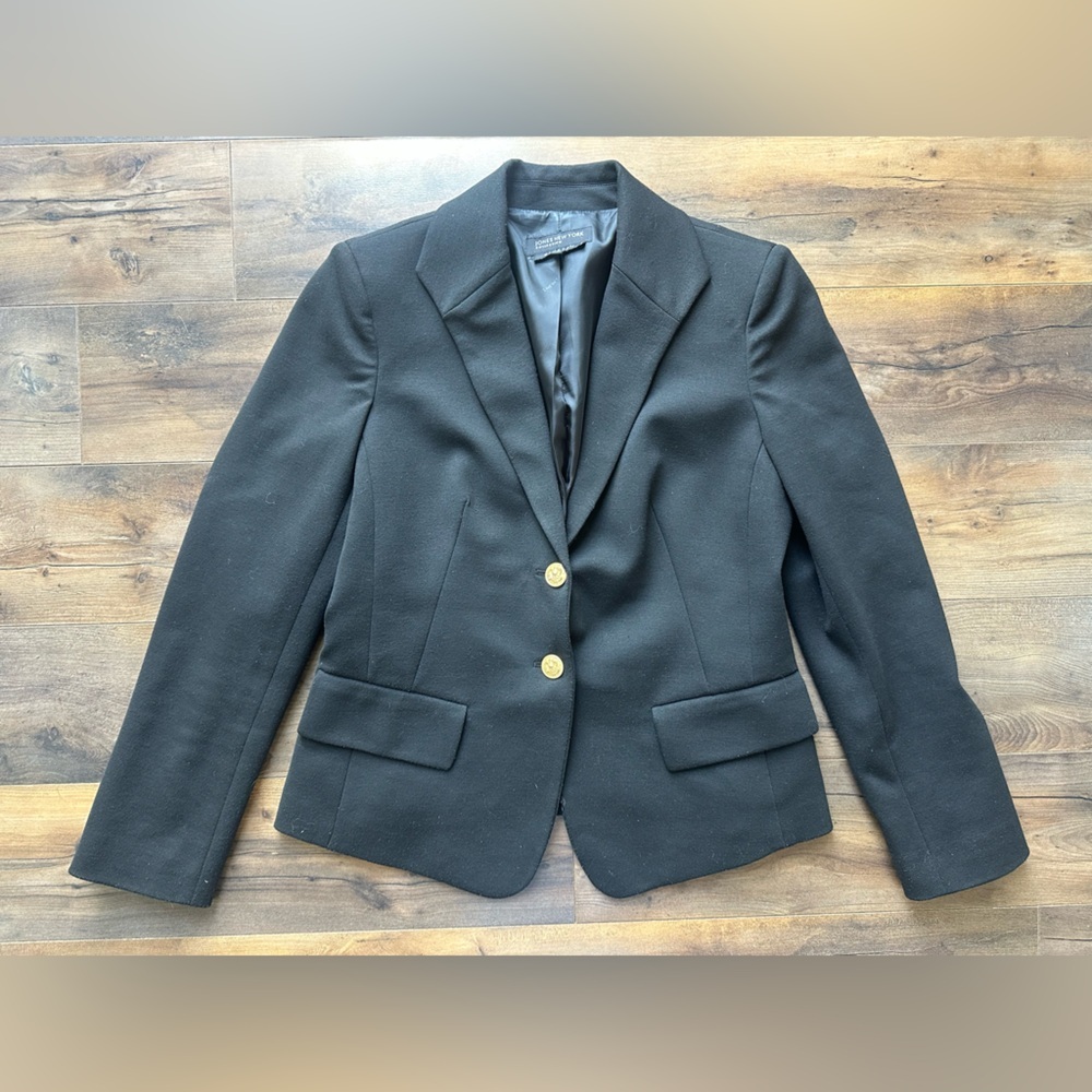 Jones New York Black Broadway Blazer Gold Button Sz 8 Preppy Career Chic
